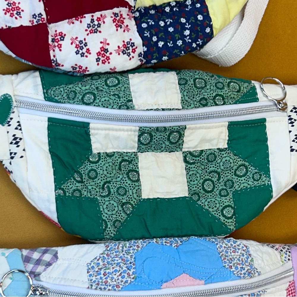 Hand Crafted Green and Cream Patchwork Crossbody Bag